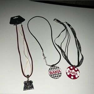 Alabama Elephant Necklace and 2 BAMA Pendant Necklaces Black White and Crimson